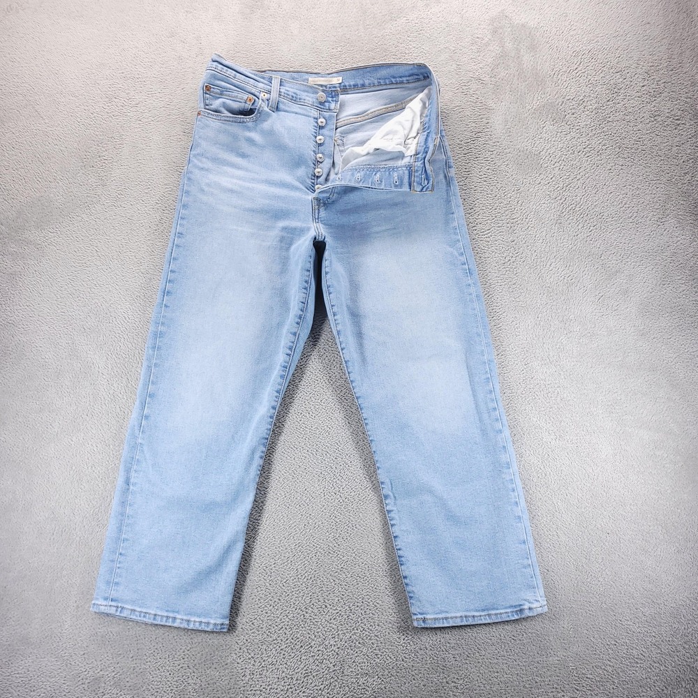 Levis Jeans Womens 32 Blue Ribcage Straight Ankle High Rise Button Fly Stretch